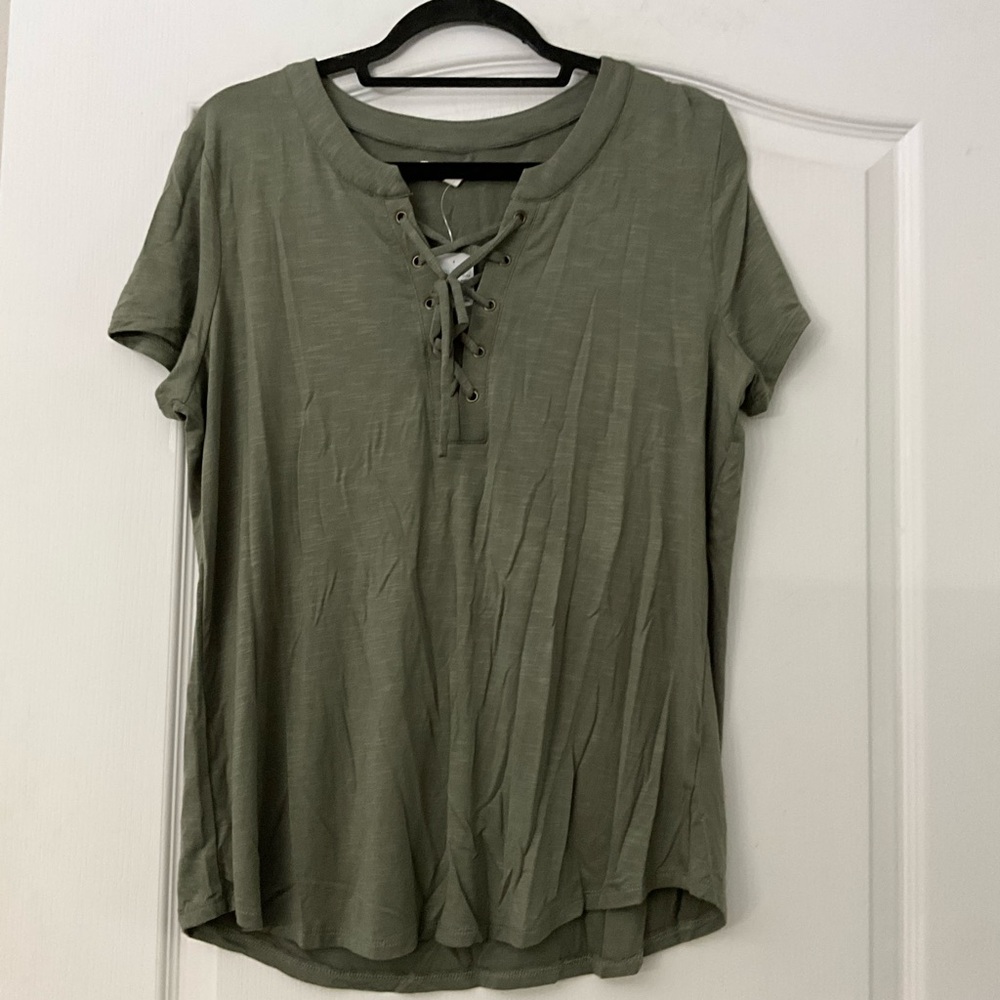 Maurices Olive Lace-Up Short Sleeve Tee